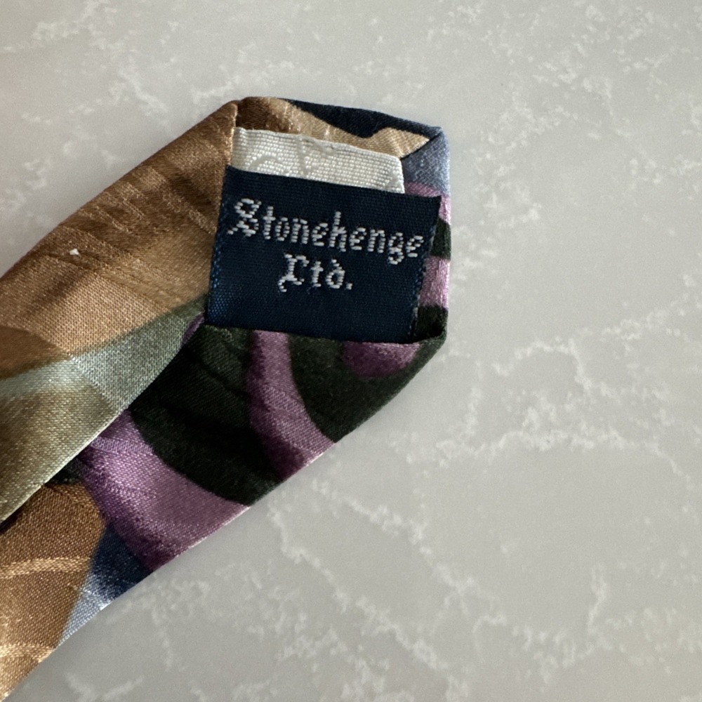 J. Garcia Men's Tie 100% Silks Abstract‎ Art  Green Gold Purple - Picture 6 of 6